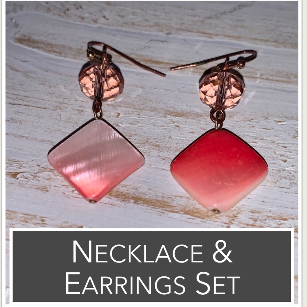 Lucite & Acrylic Jewels Necklace & Earrings in Pink & White Gradients Vintage - Picture 10 of 13